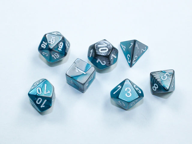 Gemini: Mini-Polyhedral Steel-Teal/white 7-Die Set