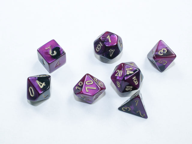 Gemini: Mini-Polyhedral Black-Purple/gold 7-Die Se